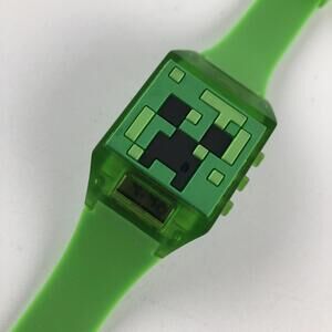 Minecraft Mojang Boys Flashing Creeper Face LCD Digital Wrist Watch Green